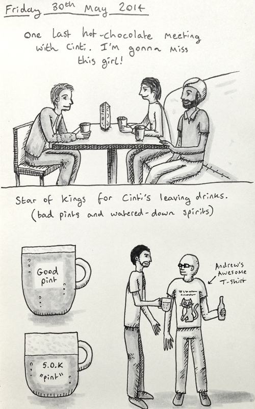 A diary entry on saying goodbye, bad pints, and awesome T-shirts