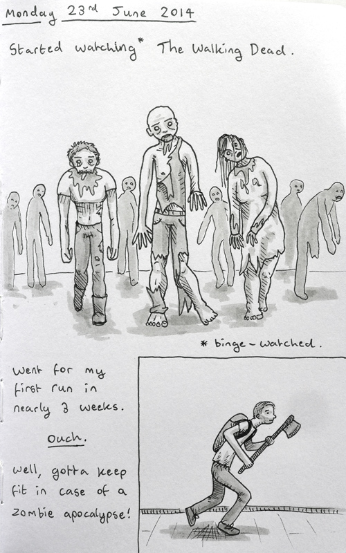 A diary entry on The Walking Dead, neglecting exercise, and out-running zombie hordes